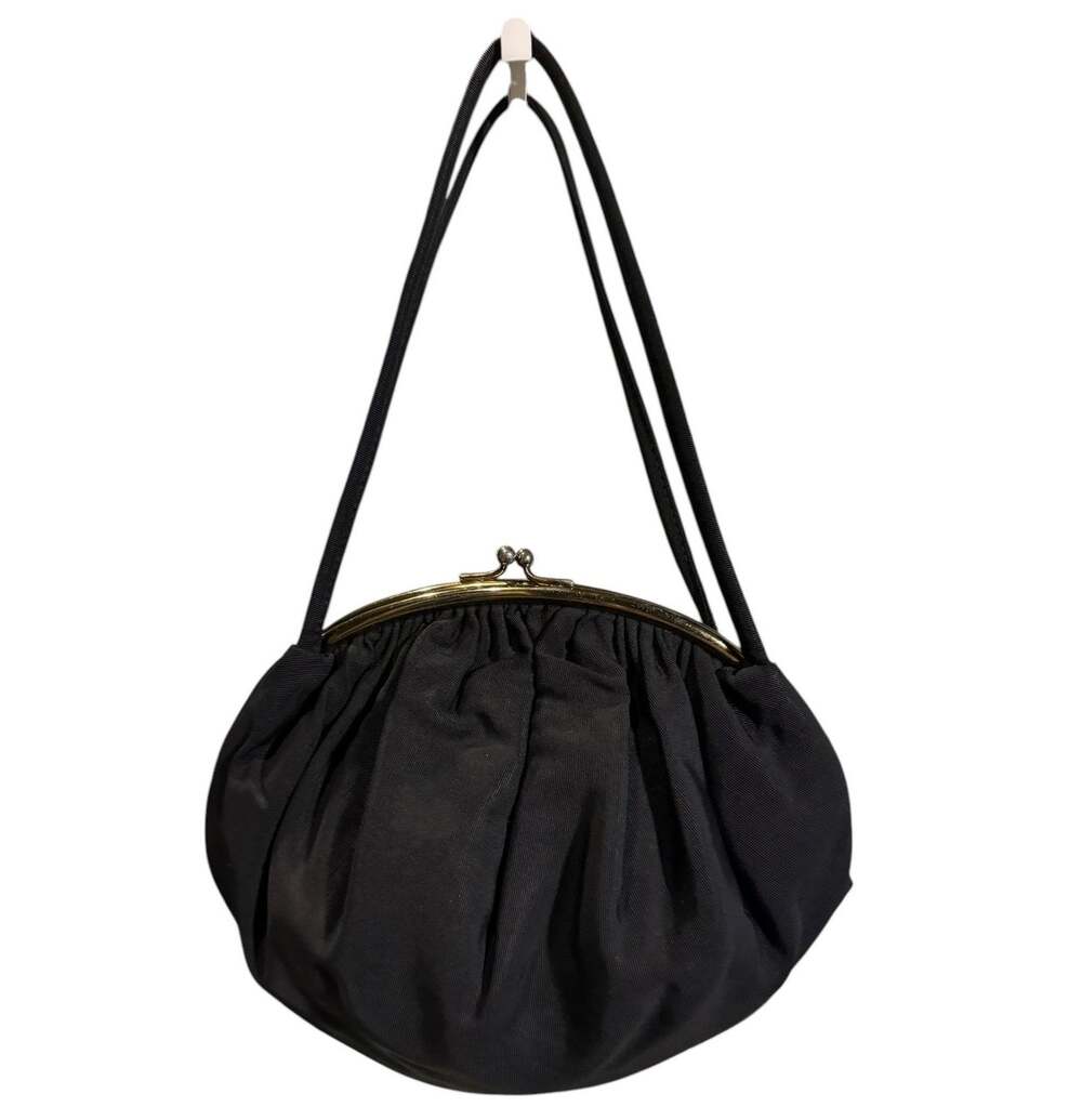 1950's Vintage formal Black Bag with kiss claps attached inside coin purse